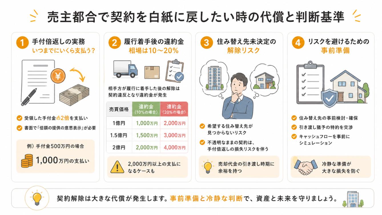 売主都合で売買契約を解除する場合の負担